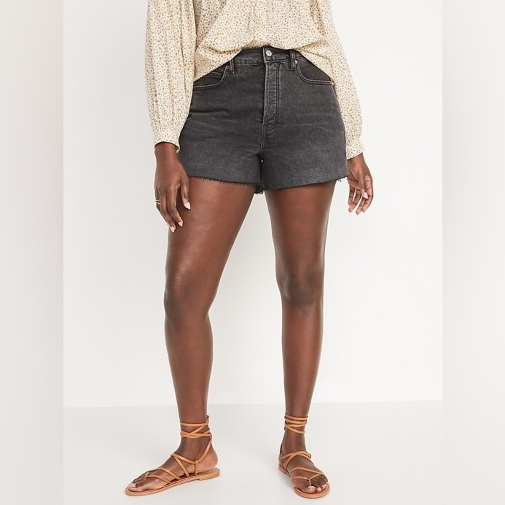 Old Navy Higher High Waisted Button Fly Sky Hi A-Line Black Cut-Off Jean Shorts
